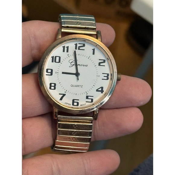 Geneva Men's‎ Watch Round White Dial Numbered Hours on Rose Gold Stretch Band, - Picture 1 of 6